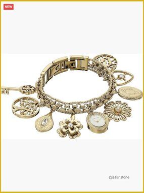 Crystal Accented Charm Bracelet Watch with Mother-of-Pearl Dial